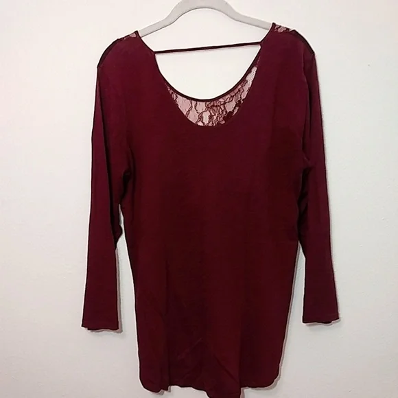 Lucky Brand Maroon Long Sleeve Lace Detail Shirt Medium - Picture 2 of 5